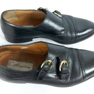 Mezlan Portifino Men Black Dbl. Monk Strap Cap Toe Dress Shoes Spain Size 9M GUC